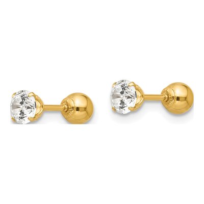 14K Yellow Gold 4mm Round CZ Reversible Ball Stud Earrings – view 2