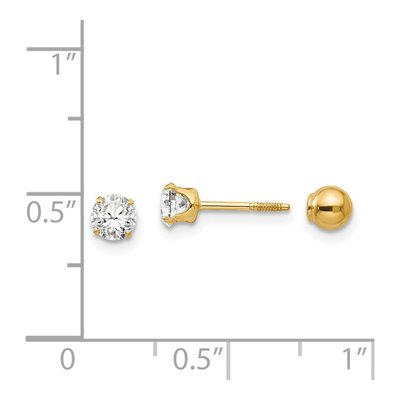 14K Yellow Gold 4mm Round CZ Reversible Ball Stud Earrings – view 5
