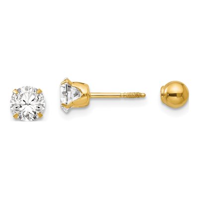 14K Yellow Gold 5mm Round CZ Reversible Ball Stud Earrings