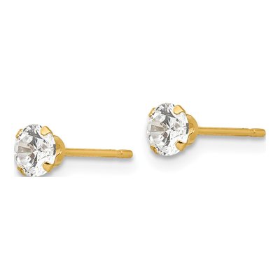 14K Yellow Gold 4mm Round CZ Stud Earrings – view 3
