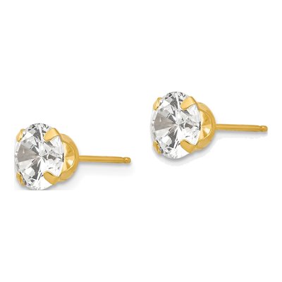 14K Yellow Gold 6.5mm Round CZ Stud Earrings – view 3