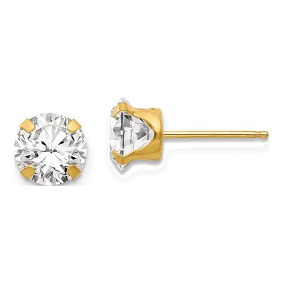 14K Yellow Gold 6.5mm Round CZ Stud Earrings