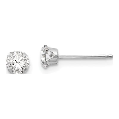 14K White Gold 4mm Round CZ for Girls Stud Earrings