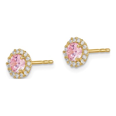 14K Yellow Gold CZ Halo Stud Earrings – view 3