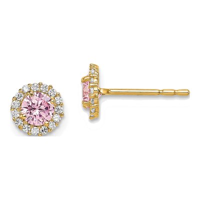 14K Yellow Gold CZ Halo Stud Earrings