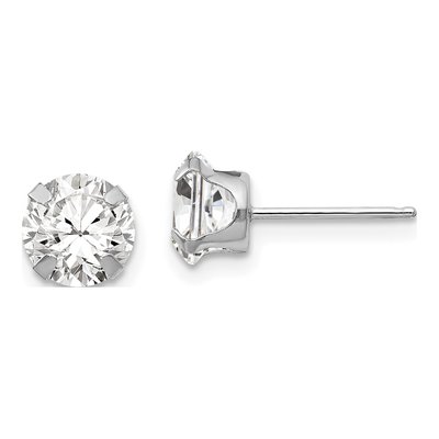 14K White Gold 6.5mm Round CZ Stud Earrings