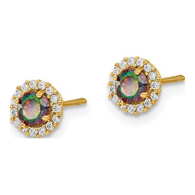 14K Yellow Gold Mystic Fire Topaz & CZ Mystic Halo Stud Earrings – view 3