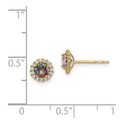 14K Yellow Gold Mystic Fire Topaz & CZ Mystic Halo Stud Earrings – view 5