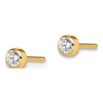 14K Yellow Gold 3mm Round CZ Girls' Bezel Stud Earrings – view 3