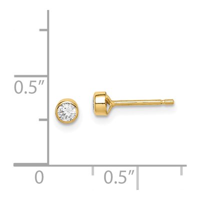 14K Yellow Gold 3mm Round CZ Girls' Bezel Stud Earrings – view 5