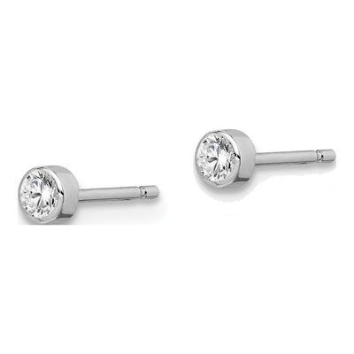 14K White Gold 3mm Round CZ Bezel Stud Earrings – view 3