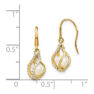 14K Gold Freshwater Pearl & CZ Cage Dangle Earrings – view 4