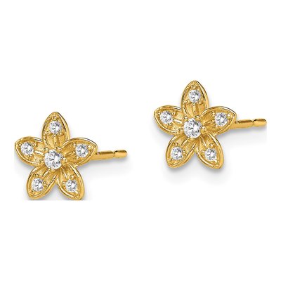 14K Yellow Gold CZ Flower Stud Earrings – view 2