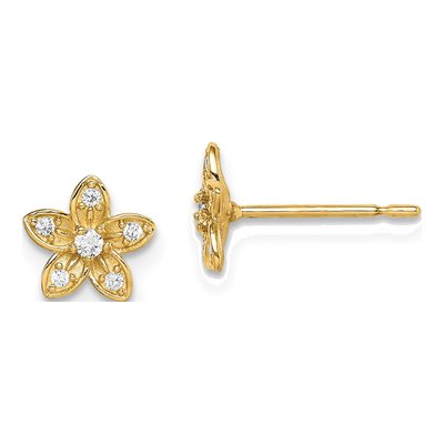 14K Yellow Gold CZ Flower Stud Earrings