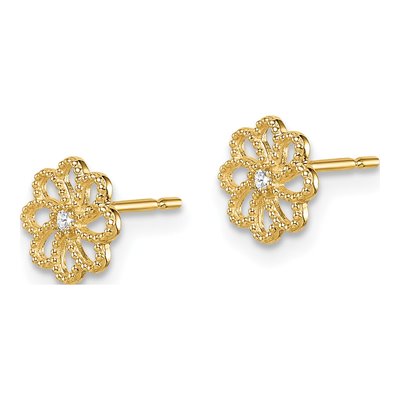 14K Yellow Gold Girls' CZ Flower Stud Earrings – view 3