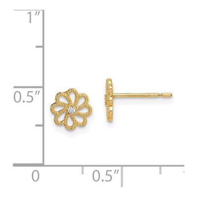 14K Yellow Gold Girls' CZ Flower Stud Earrings – view 5
