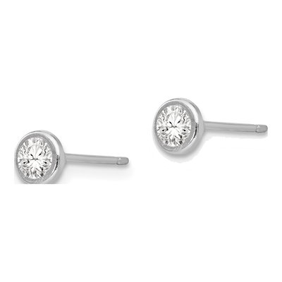 14K White Gold 4mm Round CZ Bezel Stud Earrings – view 3