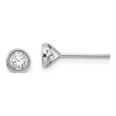 14K White Gold 4mm Round CZ Bezel Stud Earrings