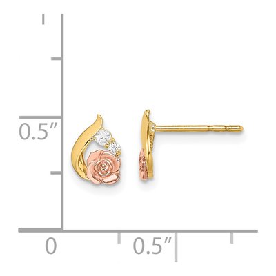 14K Two-Tone Gold CZ Flower Kids' Stud Earrings – view 5