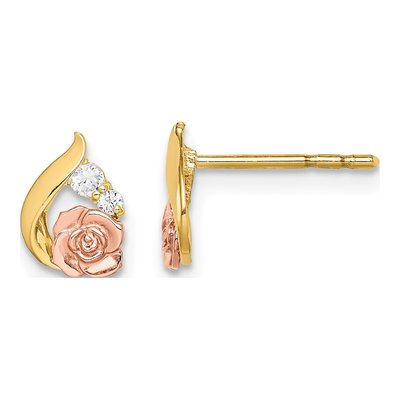 14K Two-Tone Gold CZ Flower Kids' Stud Earrings
