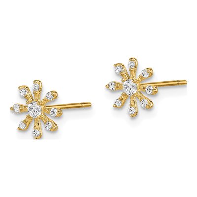 14K Yellow Gold CZ Flower for Girls Stud Earrings – view 3