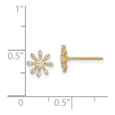 14K Yellow Gold CZ Flower for Girls Stud Earrings – view 5