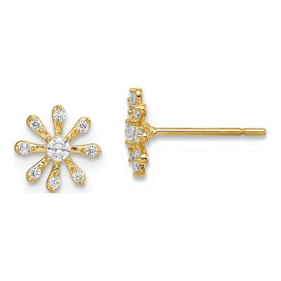14K Yellow Gold CZ Flower for Girls Stud Earrings