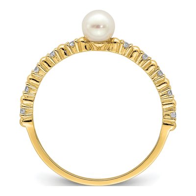 14K Yellow Gold Freshwater Cultured Pearl & CZ Baby Ring – view 2