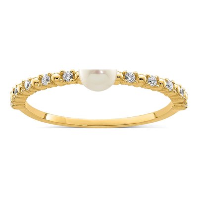 14K Yellow Gold Freshwater Cultured Pearl & CZ Baby Ring