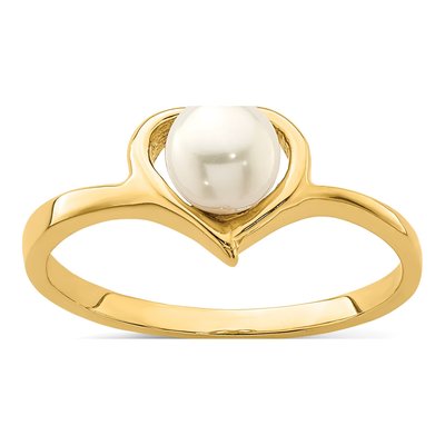 14K Yellow Gold Freshwater Cultured Pearl Heart Baby Ring