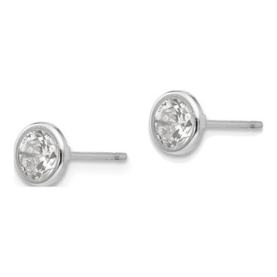 14K White Gold 5mm Round CZ Bezel Stud Earrings – view 3
