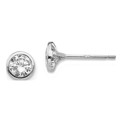 14K White Gold 5mm Round CZ Bezel Stud Earrings