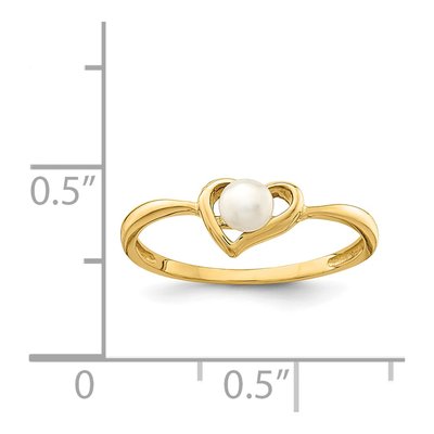 14K Yellow Gold Freshwater Cultured Pearl Girls' Heart Ring – view 3