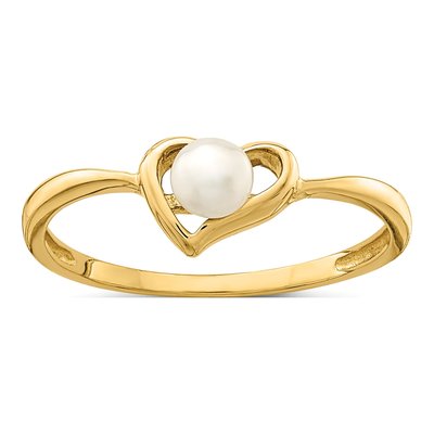 14K Yellow Gold Freshwater Cultured Pearl Girls' Heart Ring