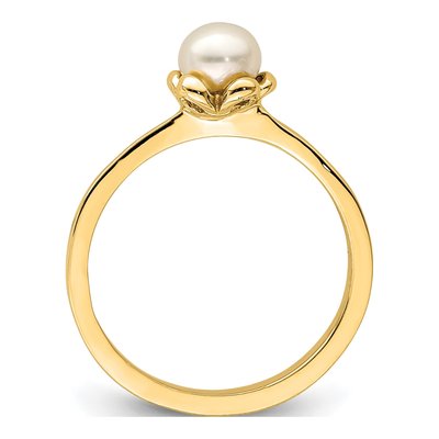 14K Yellow Gold Freshwater Cultured Pearl Flower for Girls Ring – view 2