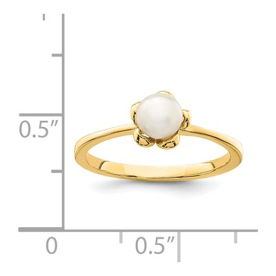 14K Yellow Gold Freshwater Cultured Pearl Flower for Girls Ring – view 3