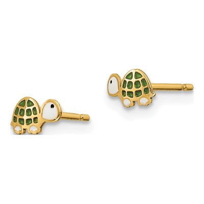 14K Yellow Gold Green Enamel Turtle Stud Earrings – view 2