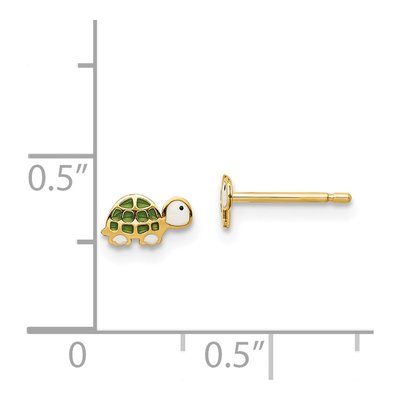 14K Yellow Gold Green Enamel Turtle Stud Earrings – view 4