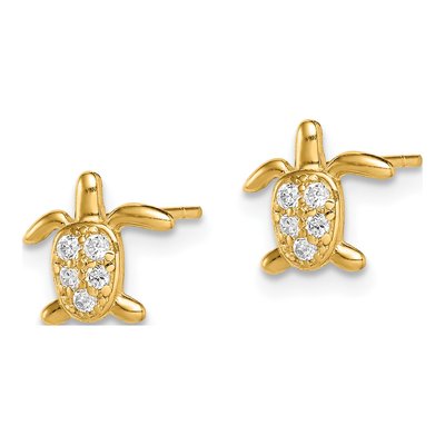 14K Yellow Gold Girls' CZ Turtle Stud Earrings – view 3