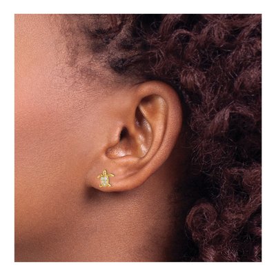 14K Yellow Gold Girls' CZ Turtle Stud Earrings – view 4