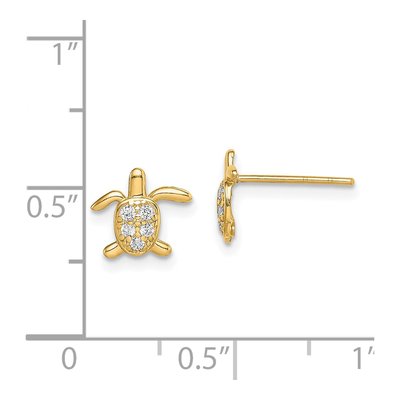14K Yellow Gold Girls' CZ Turtle Stud Earrings – view 5