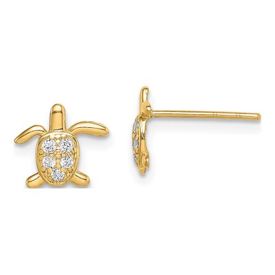 14K Yellow Gold Girls' CZ Turtle Stud Earrings