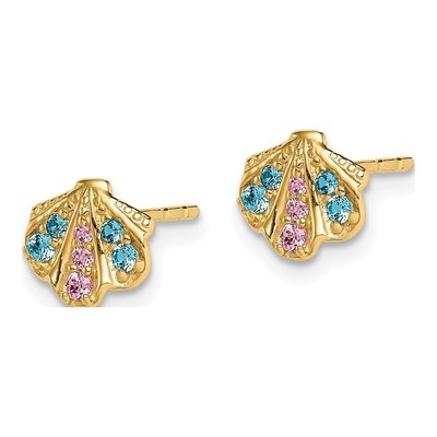 14K Yellow Gold Blue Pink CZ Seashell Stud Earrings – view 3