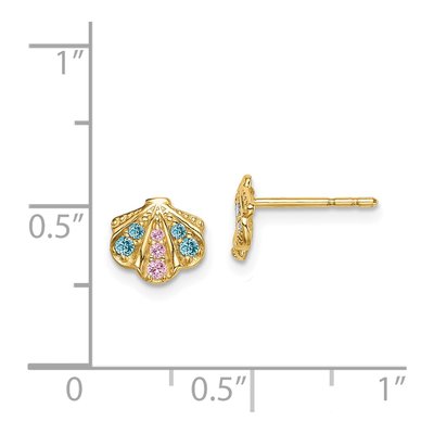 14K Yellow Gold Blue Pink CZ Seashell Stud Earrings – view 5