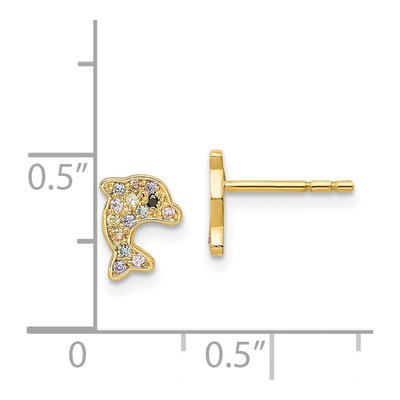 14K Yellow Gold Girls' Dolphin CZ Stud Earrings – view 5