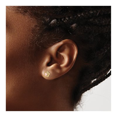 14K Yellow Gold Girls' CZ Pink Enamel Pawprint Stud Earrings – view 4