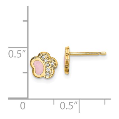 14K Yellow Gold Girls' CZ Pink Enamel Pawprint Stud Earrings – view 5