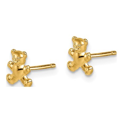 14K Yellow Gold Teddy Bear for Girls Stud Earrings – view 3