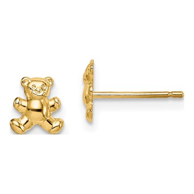 14K Yellow Gold Teddy Bear for Girls Stud Earrings