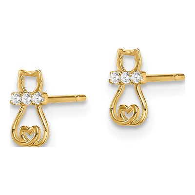 14K Yellow Gold CZ Cat for Girls Stud Earrings – view 3